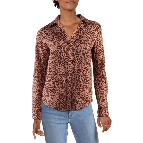 FRNCH Tops - NEW FRNCH Pink Leopard Print Long Sleeve Button Down Shirt P4359